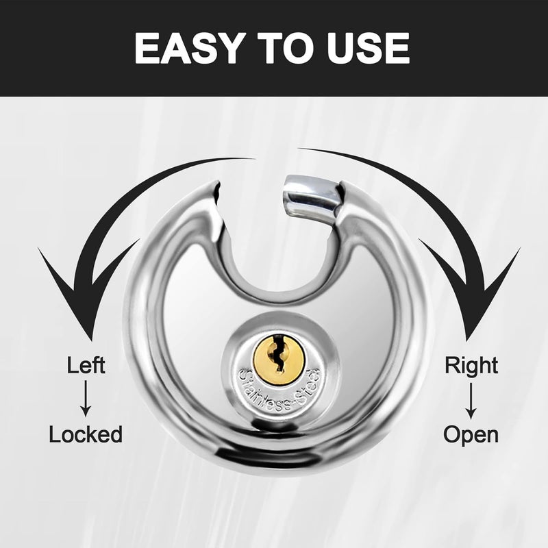 Vervida ® Keyed Padlock, 8 Pack Stainless Steel Disc Lock Heavy Duty with 3 Keys, 3/8 Inch Shackle Waterproof, Rustproof Storage Lock for Warehouse, Garage, Outdoors Storage Locker - Image 5